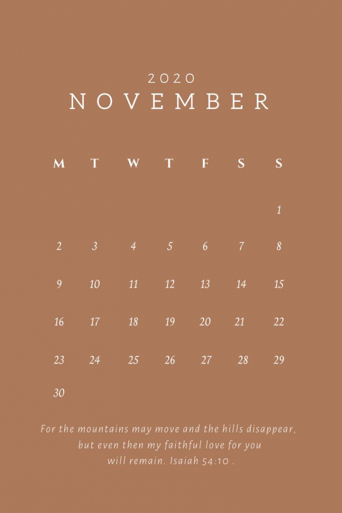 FREE Coloured November  calendar Minimalist Brown  Cute