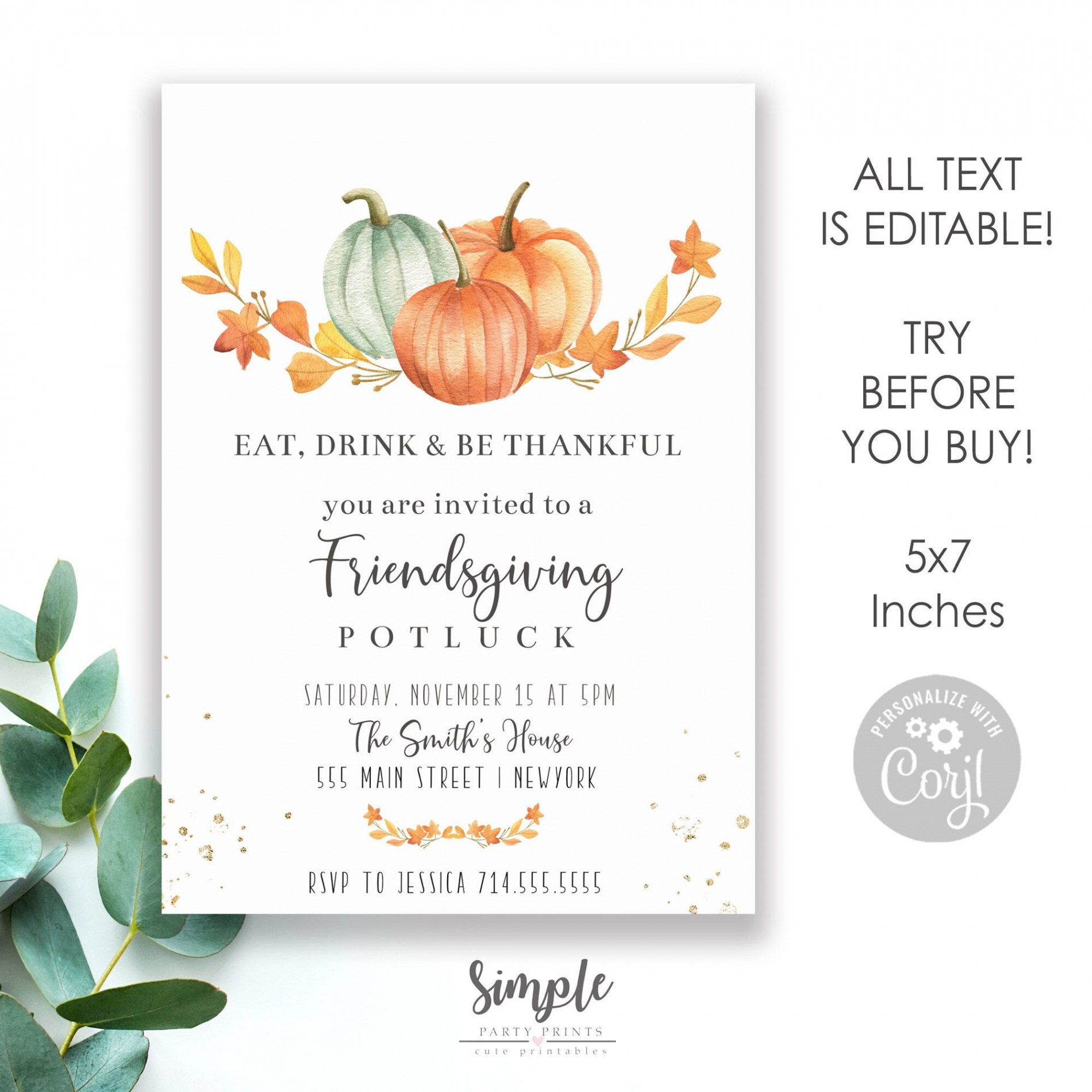 Friendsgiving Potluck Invitation Thanksgiving Day Dinner - Etsy