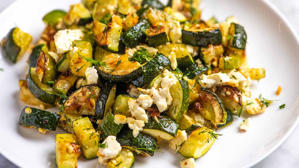 Garlic Roasted Zucchini with Feta