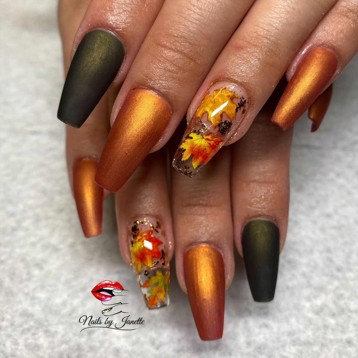 Gel x fall nails  Fall gel nails, Chrome nails designs