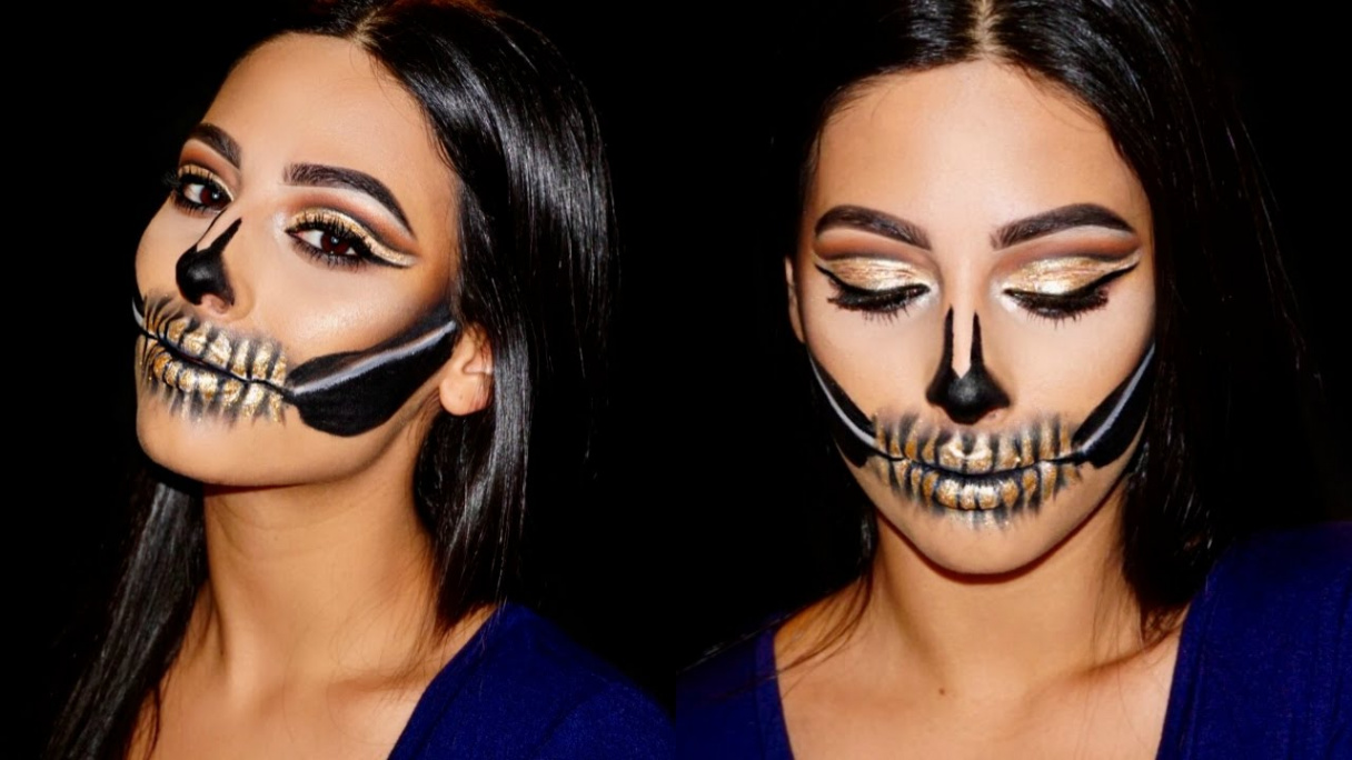 GOLD GLITTER GLAM SKULL  HALLOWEEN TUTORIAL