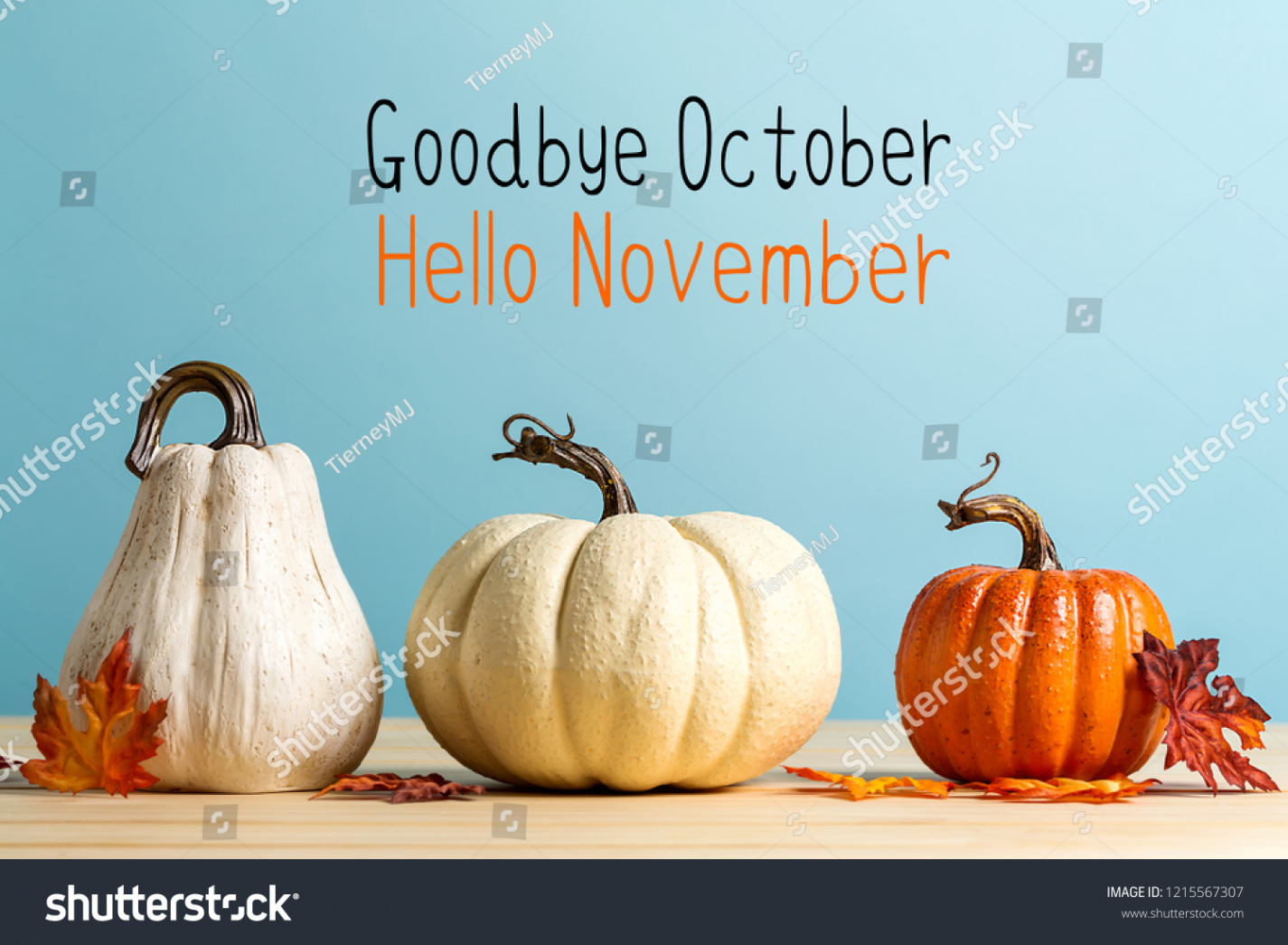 Goodbye October Hello November Message Pumpkins Stock Photo