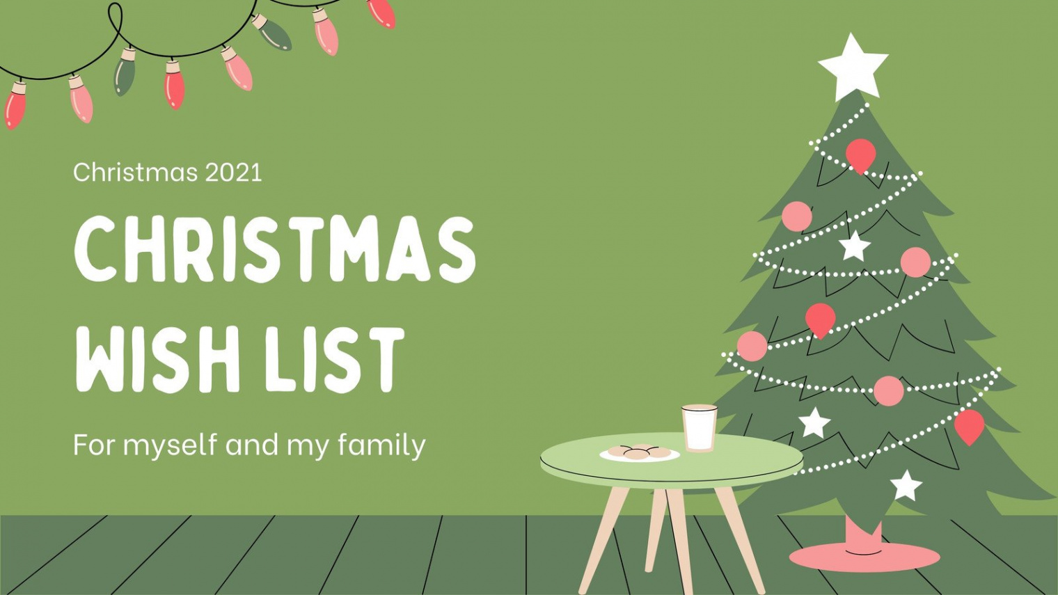 Green and Pink Illustrative Christmas Scene Blank Wish List Christmas  Presentation