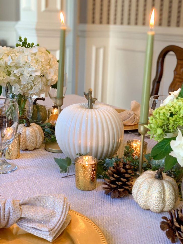 Green, Gold & White Thanksgiving Tablescape - Megan French