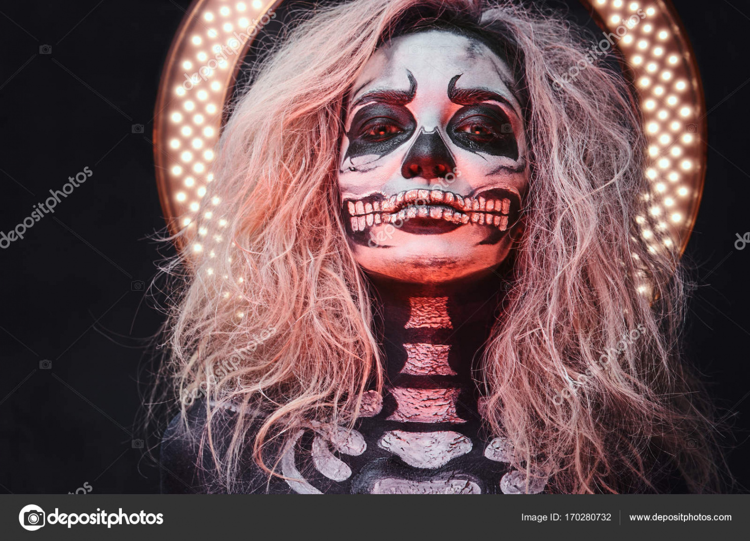 Halloween weibliche Totenkopf Make-up - Stockfotografie