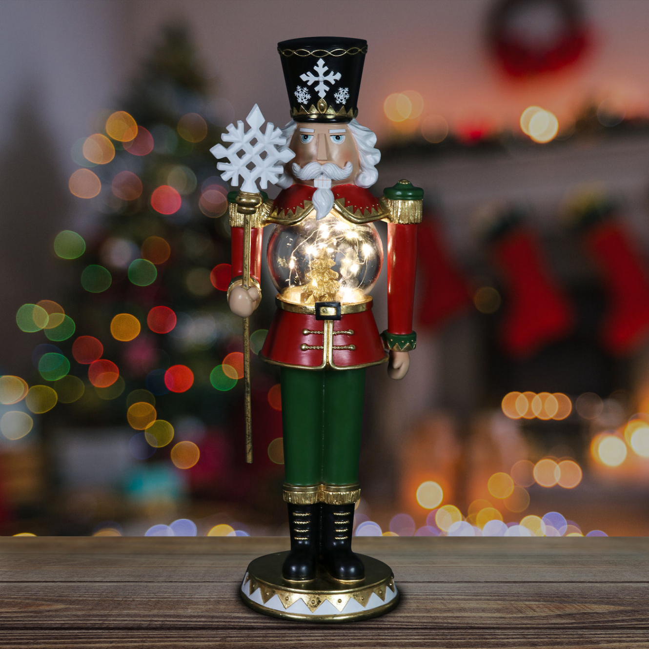 Hand Painted Nutcracker Soldier with LED Christmas Tree Globe