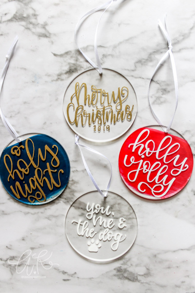 How to Hand Letter on Acrylic Ornaments  By Amanda Kay
