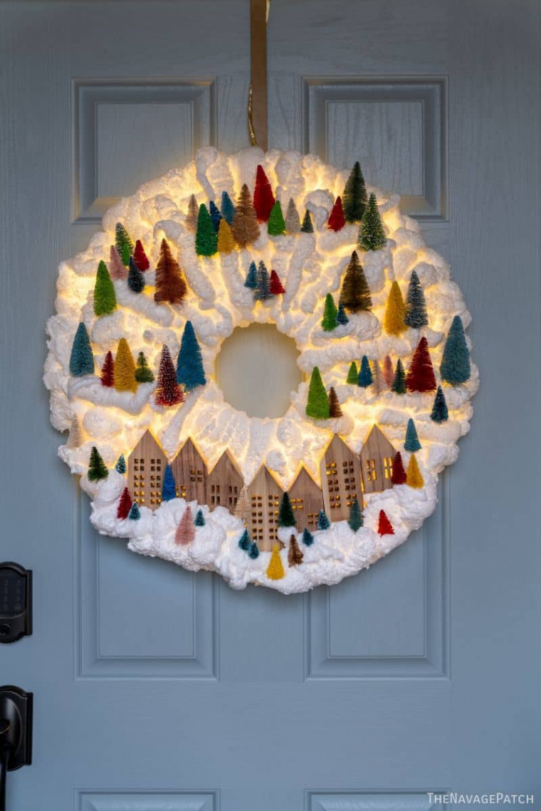 How to Make an Easy Light-Up Snowy Village Wreath