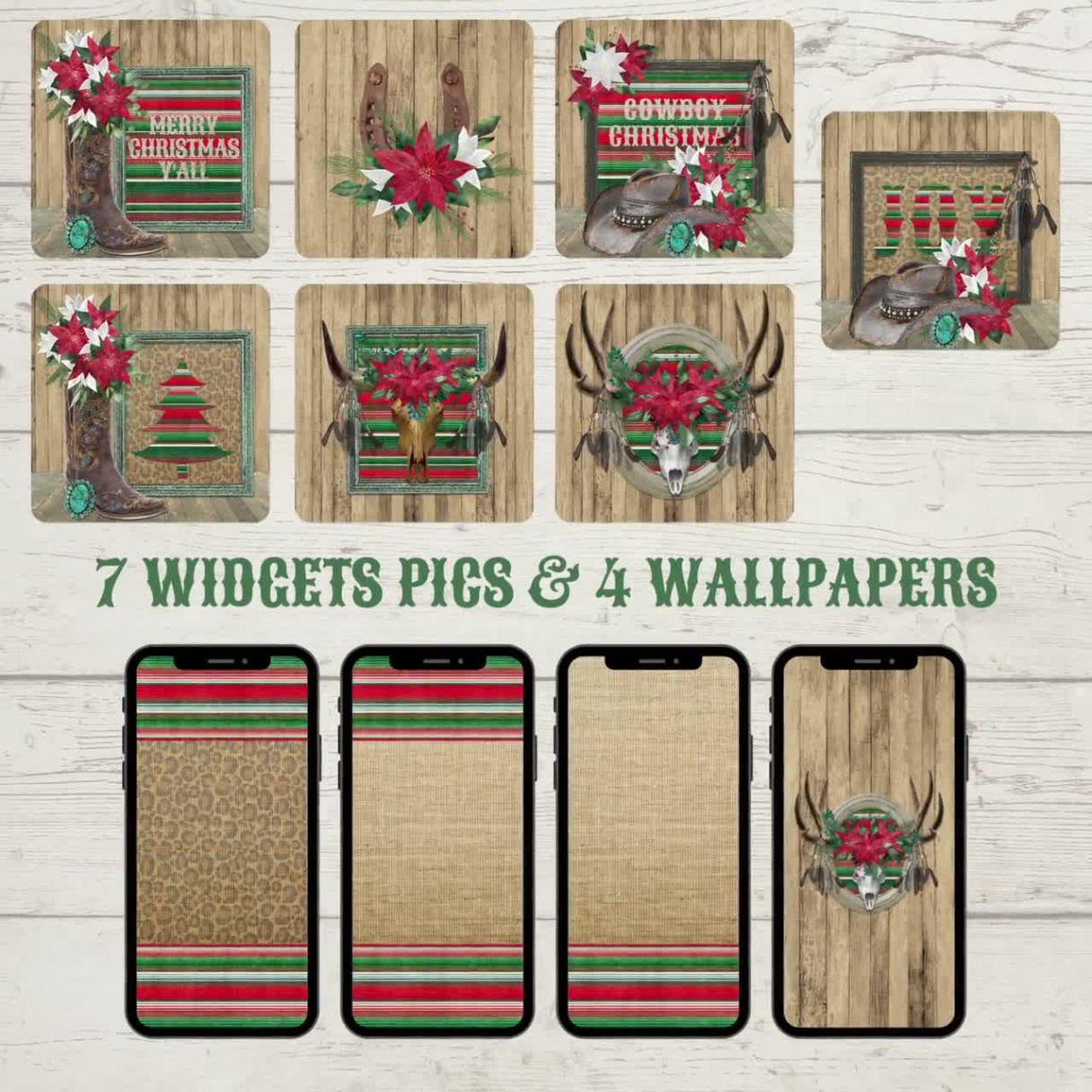 iOS Boho Western Christmas Aesthetic, ,0 App Icons,  Widget Pics,   Wallpapers; PLUS  FREE custom app icons