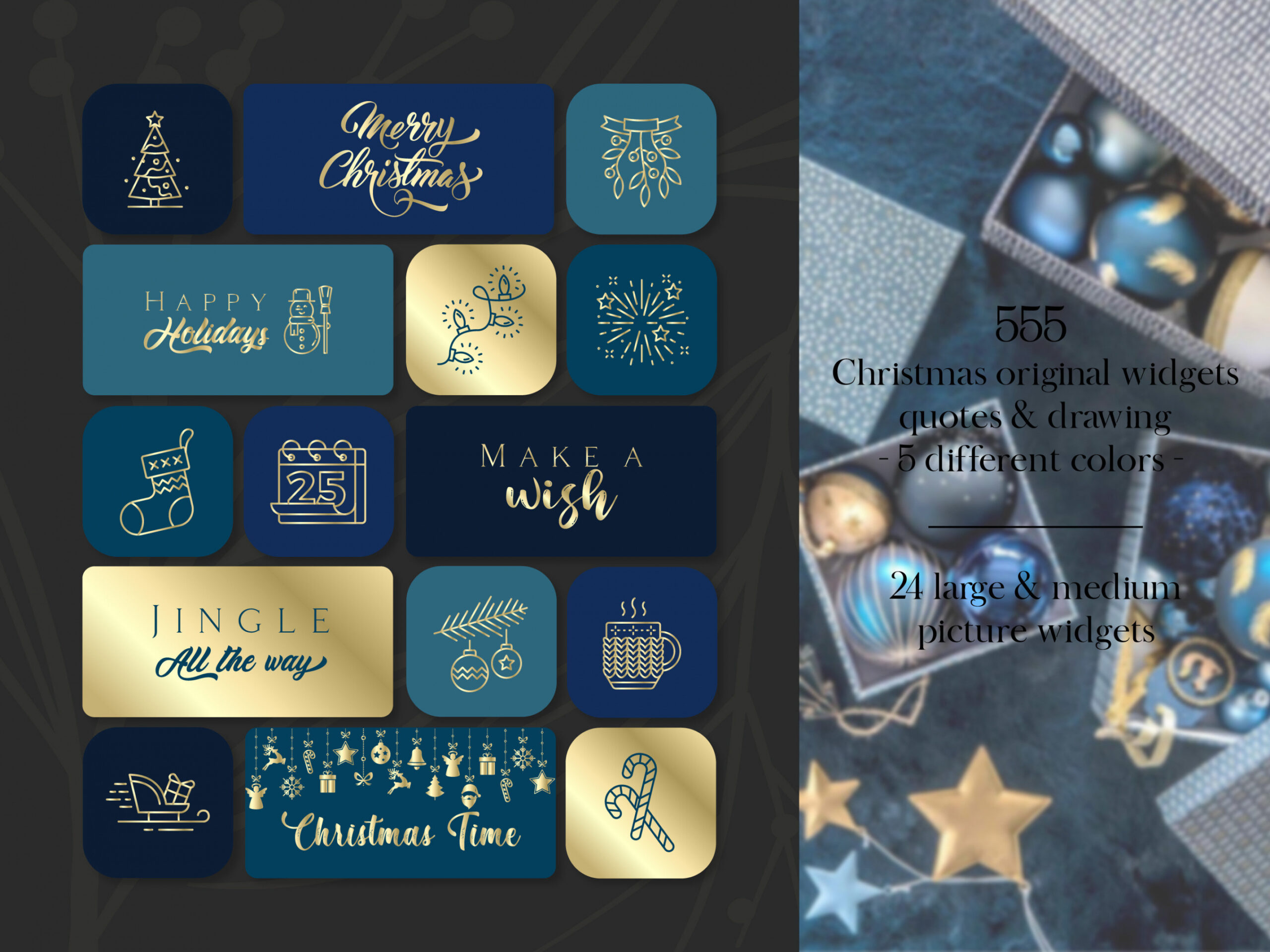 IOS petrol blau Weihnachtssymbole Widgets blaue und goldene - Etsy