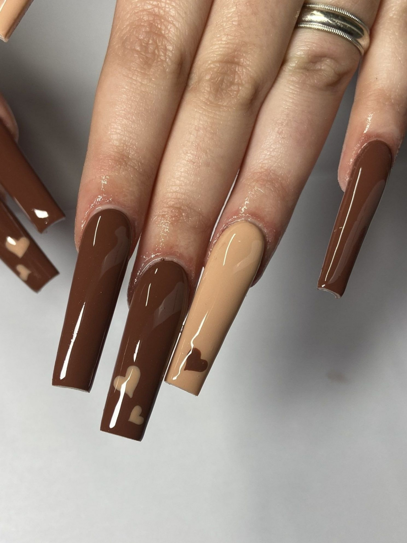 J on Twitter  Brown acrylic nails, Tapered square nails, Long