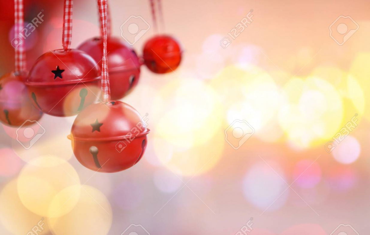 Jingle Bells On Blurred Lights Background, Closeup