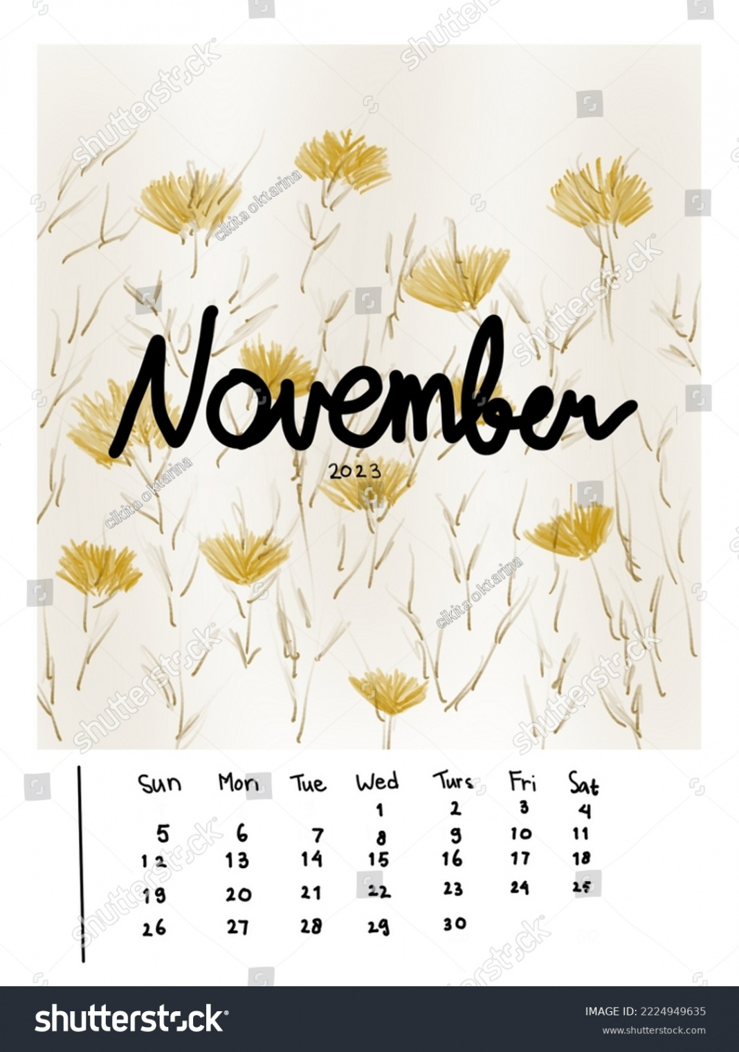 Kalender von November , ästhetische bunt: Stock-Vektorgrafik