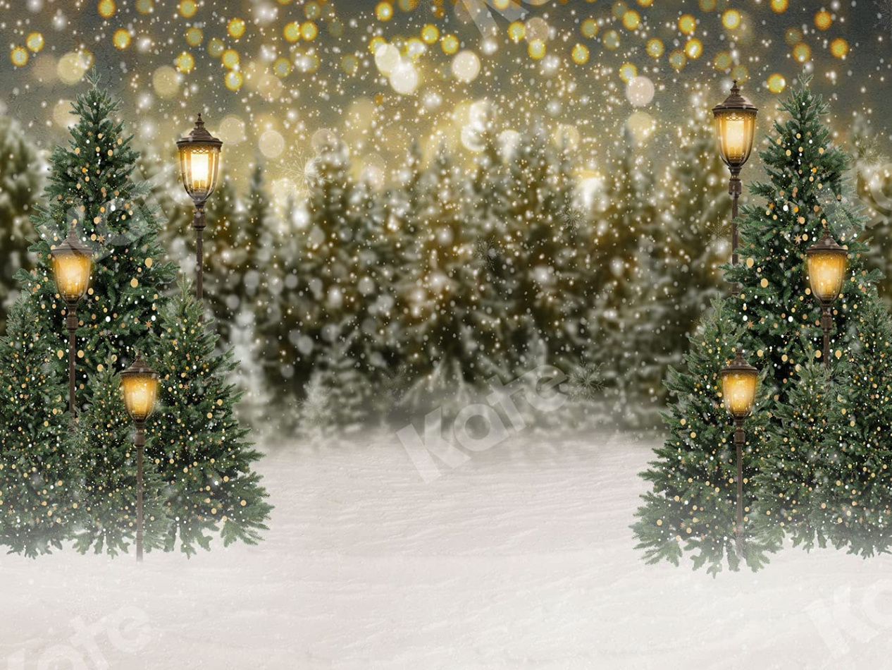 Kate Christmas Photo Backdrop Bokeh Snow Christmas Tree Glitter Street  Light Snowfield Photography Backdrop for Christmas Winter Photo Studio Props