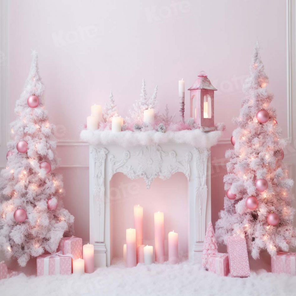Kate Pink Christmas Tree Fireplace Backdrop Designed by Chain Photogra