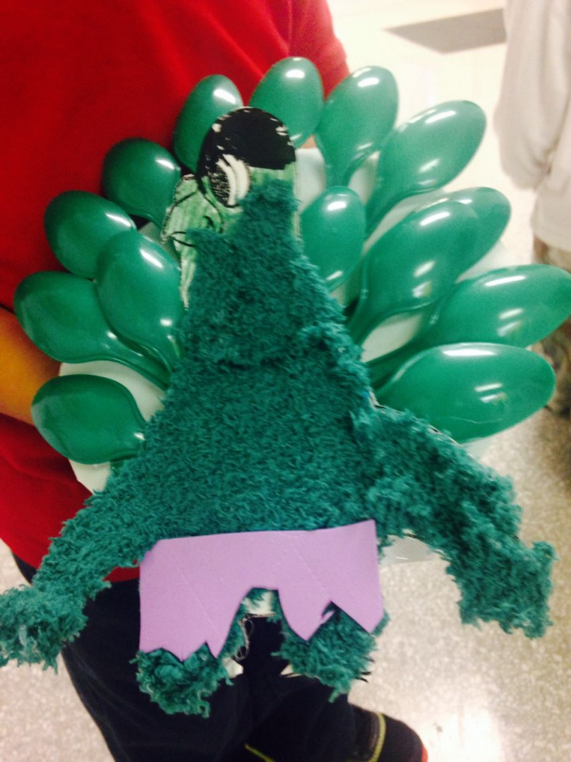 Kindergarden tom turkey disguise into Incredible Hulk - maybe use