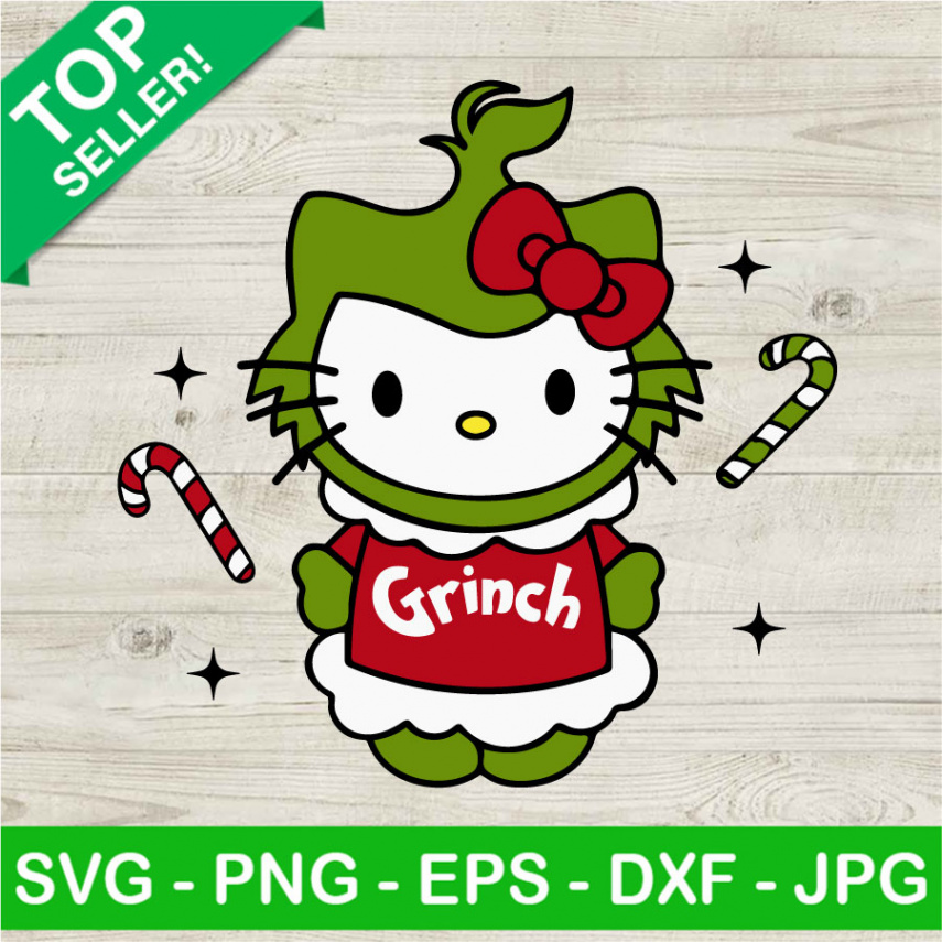 Kitty Grinch SVG, Hello Kitty Costume Grinch SVG, Retro Christmas
