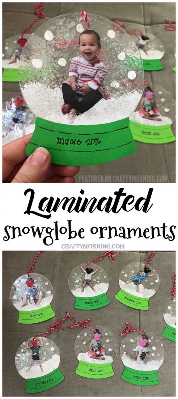 Laminated Photo Snowglobe Ornaments - Crafty Morning
