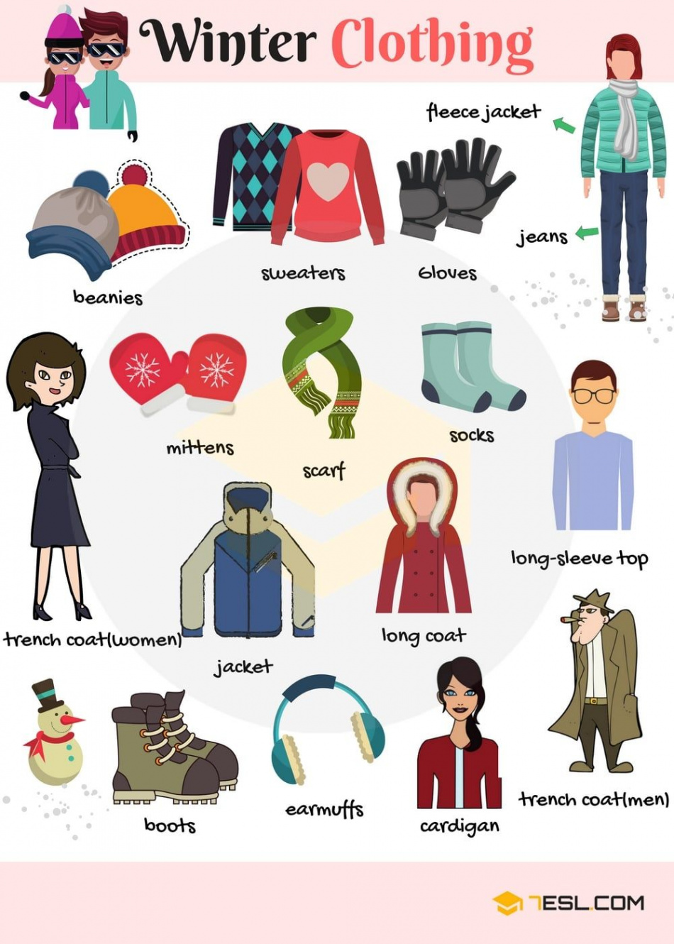 List of Winter Clothes Names with Pictures • ESL  English