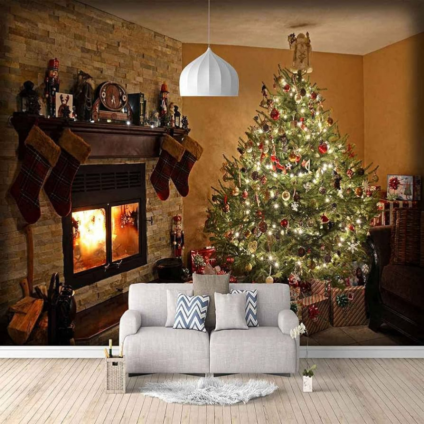 LZRNWP Photo Wallpaper Christmas Fireplace Christmas Tree D