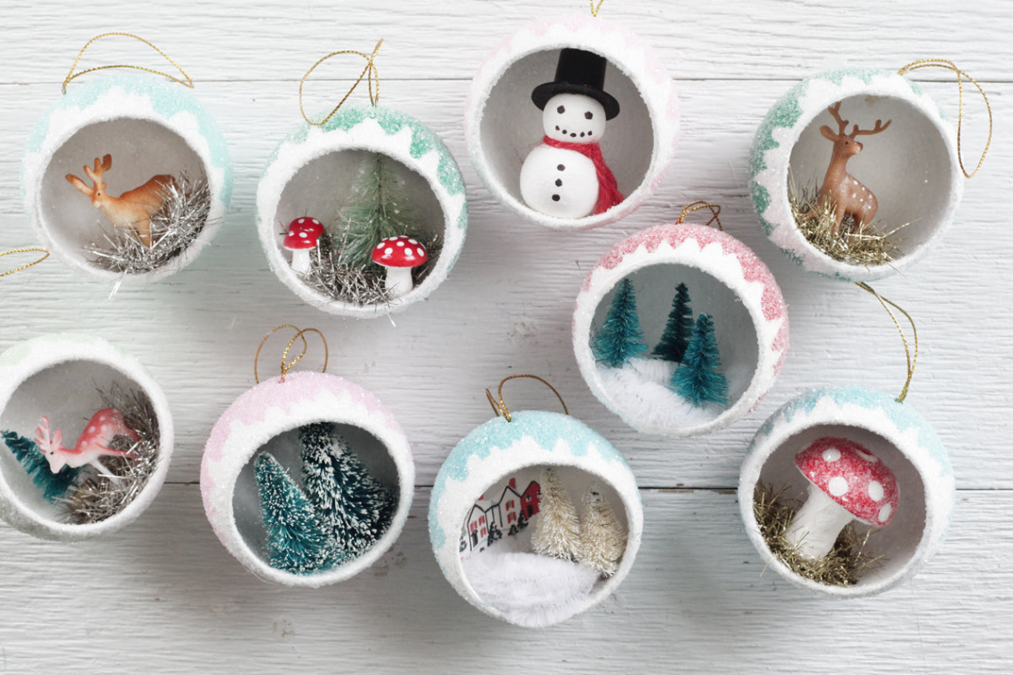 Make Retro Diorama Ornaments filled with Miniatures - Vintage