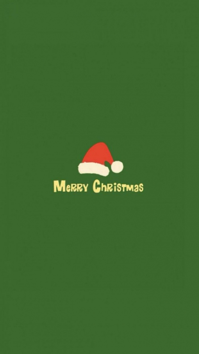 Minimalistic Merry Christmas Red Hat Green IPhone  Wallpaper