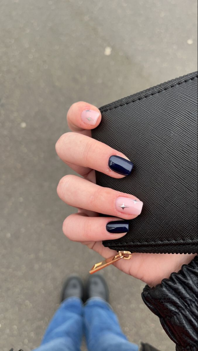 nail inspo in   Blue prom nails, Navy and silver nails, Blue