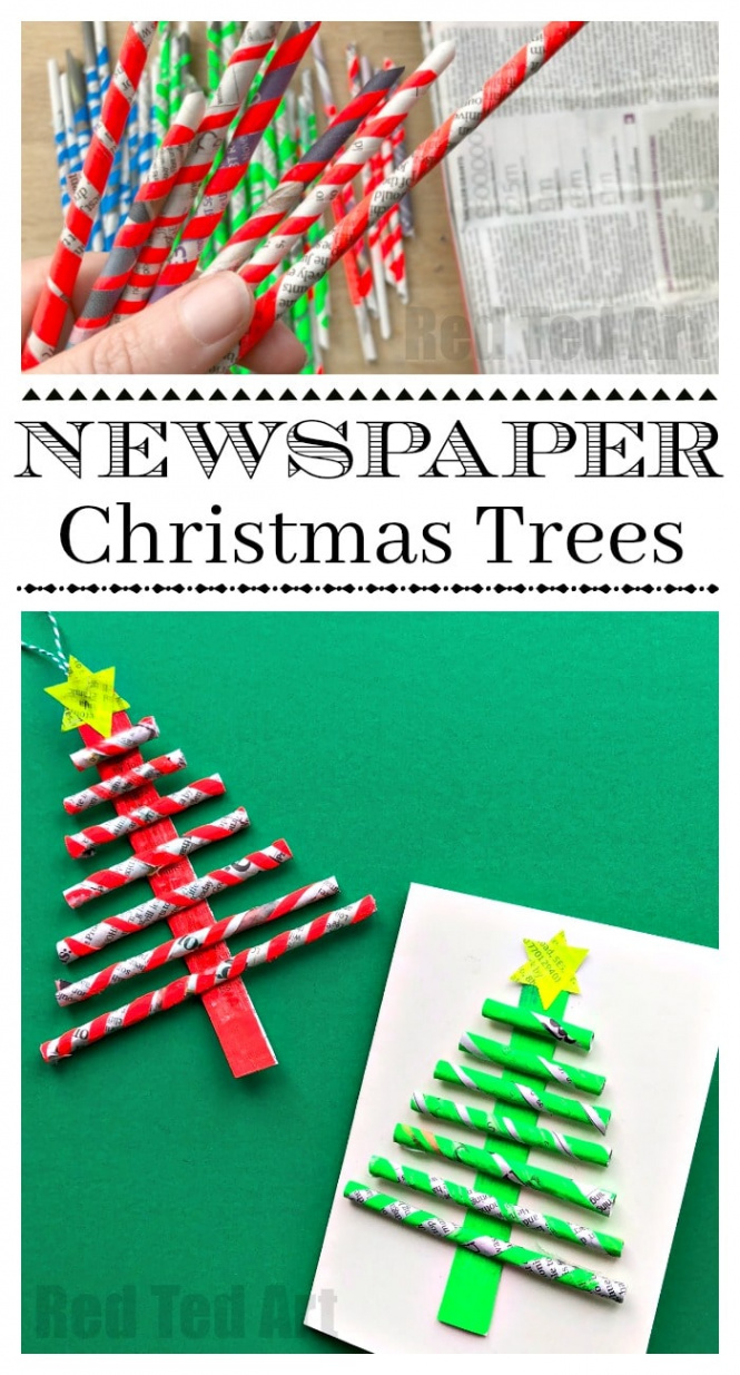 Newspaper Christmas Tree Ornaments DIY - Red Ted Art - Kids Crafts