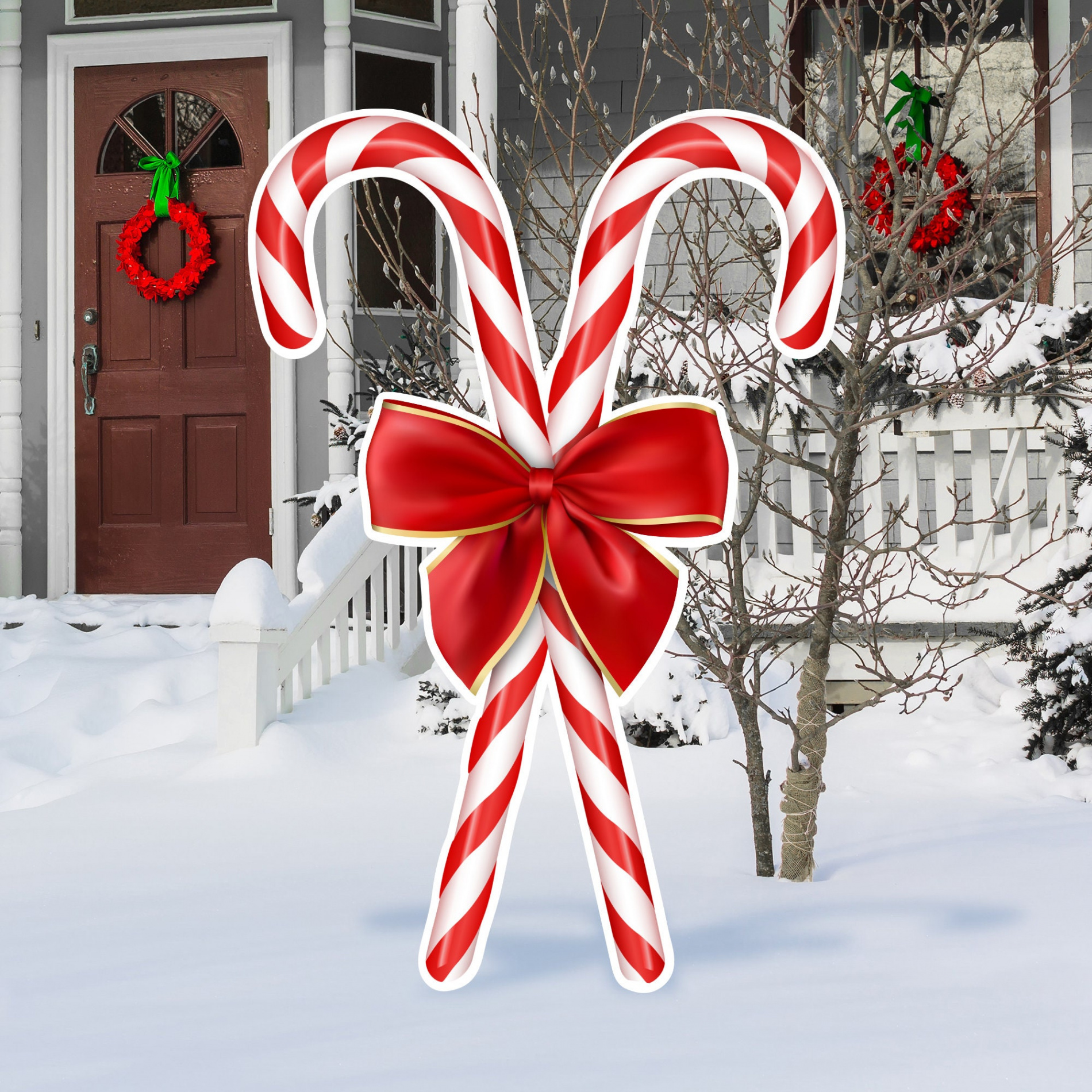 Outdoor Christmas Decorations  Candy Cane Bow Yard Sign  Double Candy  Cane Decoration  Holiday Outdoor Decor  Candy Land Lawn Ornament