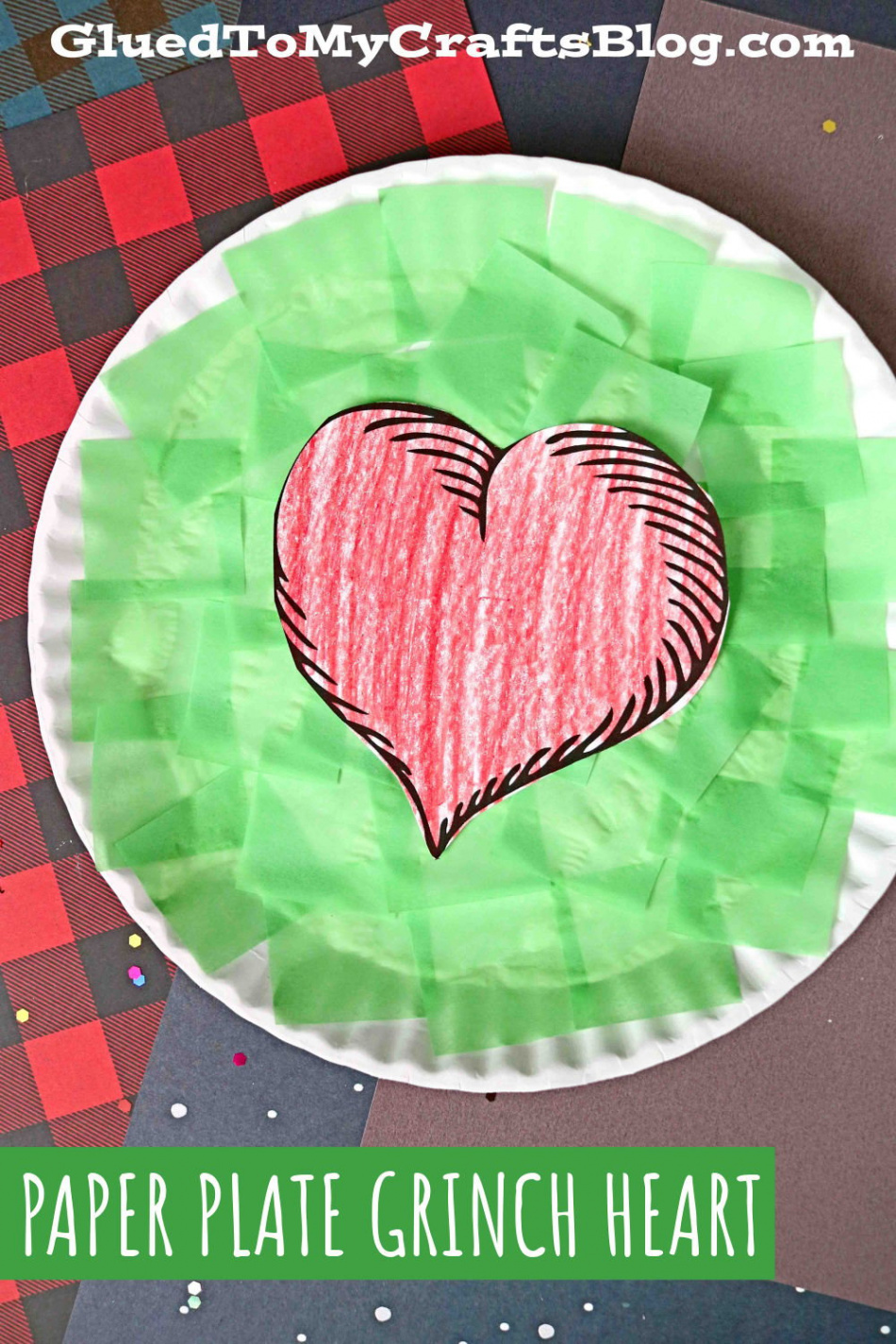 Paper Plate Grinch Heart Craft