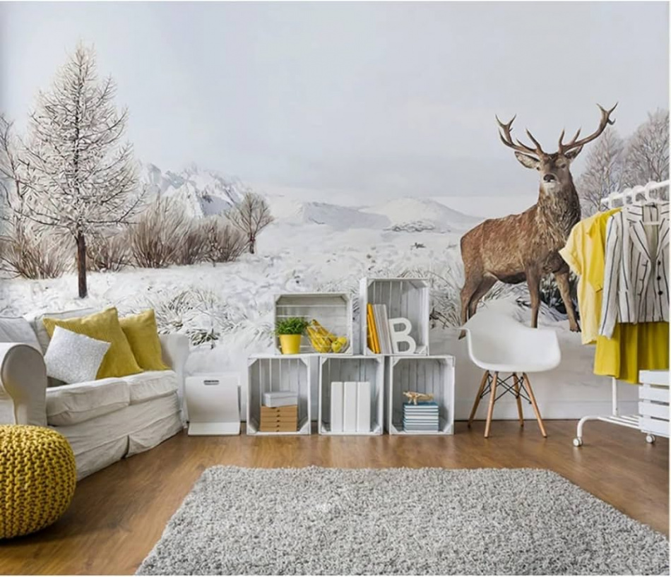 Photo Wallpaper Painting D Animal Sika Deer Wall Mural, Winter Snow Wall  Wallpaper,  x  cm Non-Woven Wallpaper Murals Modern Wall Decoration