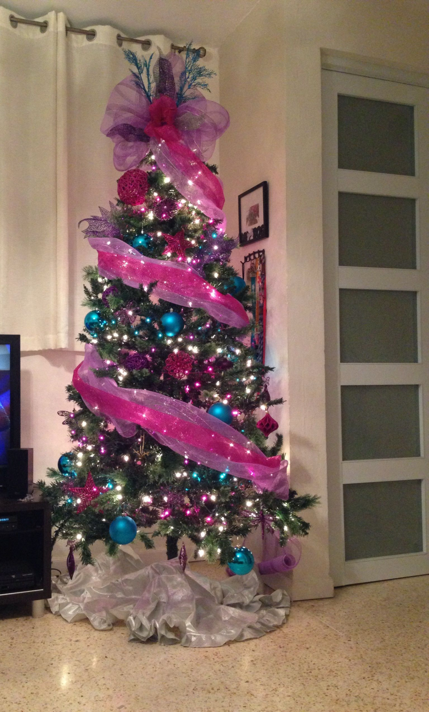 Pink, blue christmas tree Girly  Pink christmas tree, Teal