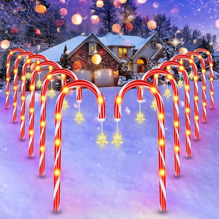 PKKP Pack of  Candy Canes LED Outdoor,  LED Candy Cane Fairy Lights  with Star Lights,  Modes Candy Canes Illuminated Solar, Christmas Lighting