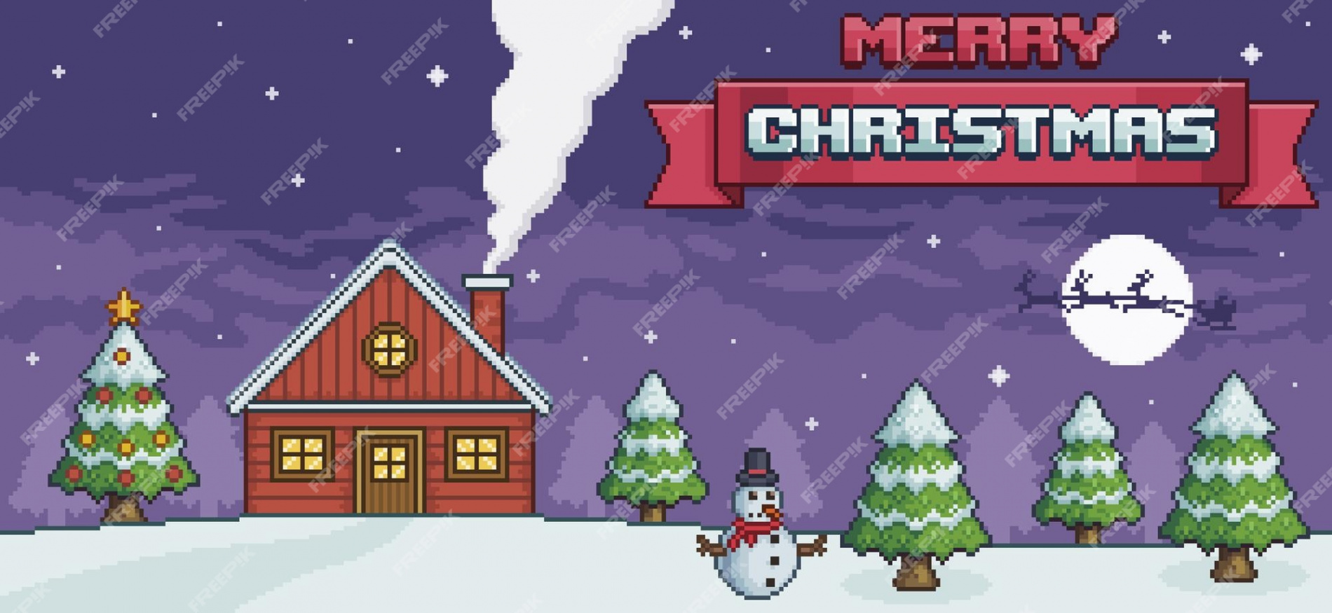 Premium Vector  Pixel art christmas landscape with house