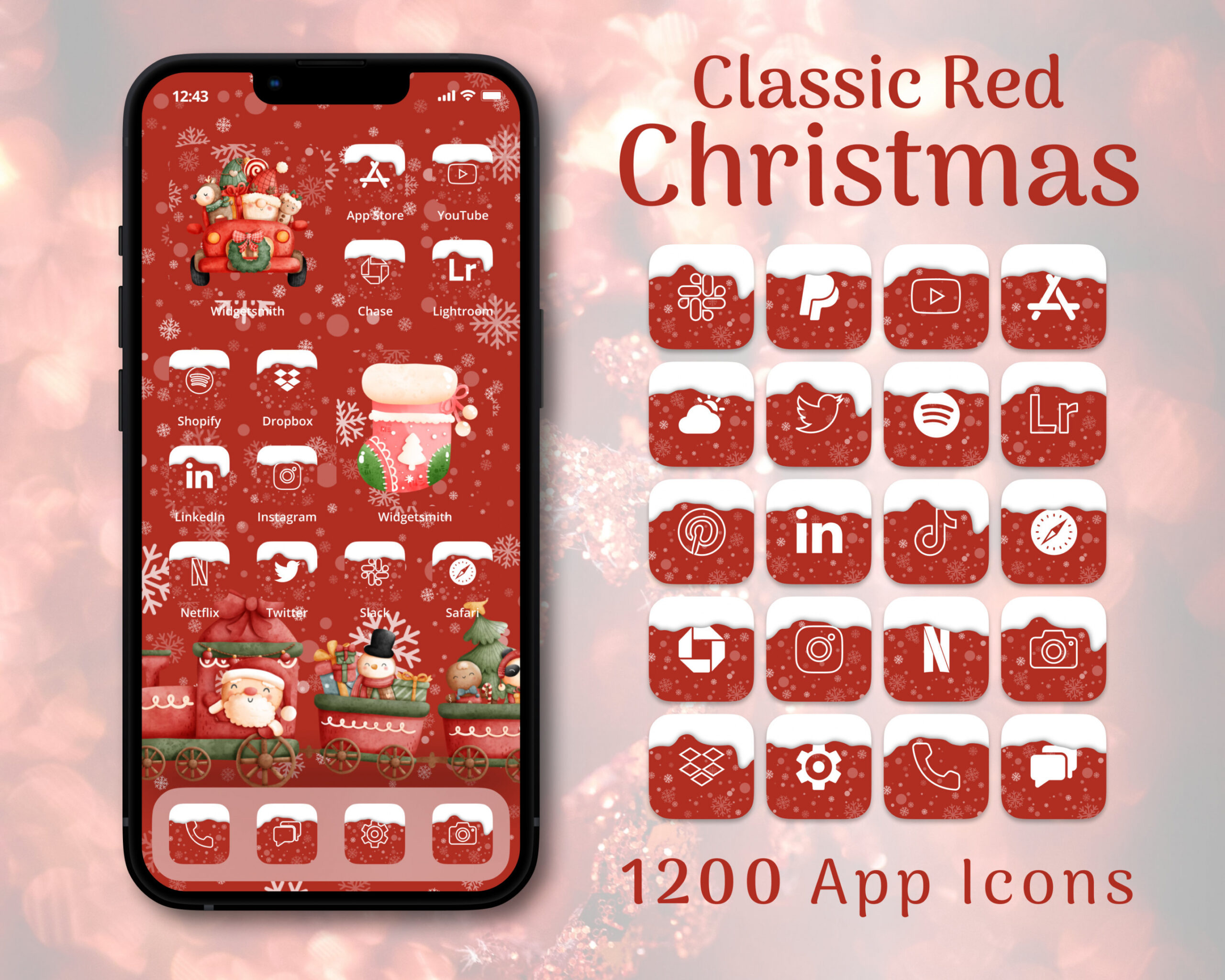 Red Christmas App Icons Christmas Themed iPhone Home Screen