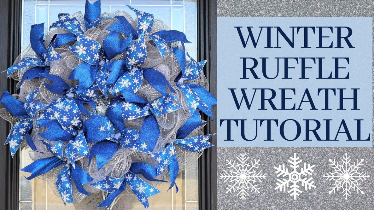 ROYAL BLUE CHRISTMAS WREATH TUTORIAL, HOW TO MAKEA WINTER WREATH, RUFFLE  WREATH TUTORIAL, MESH