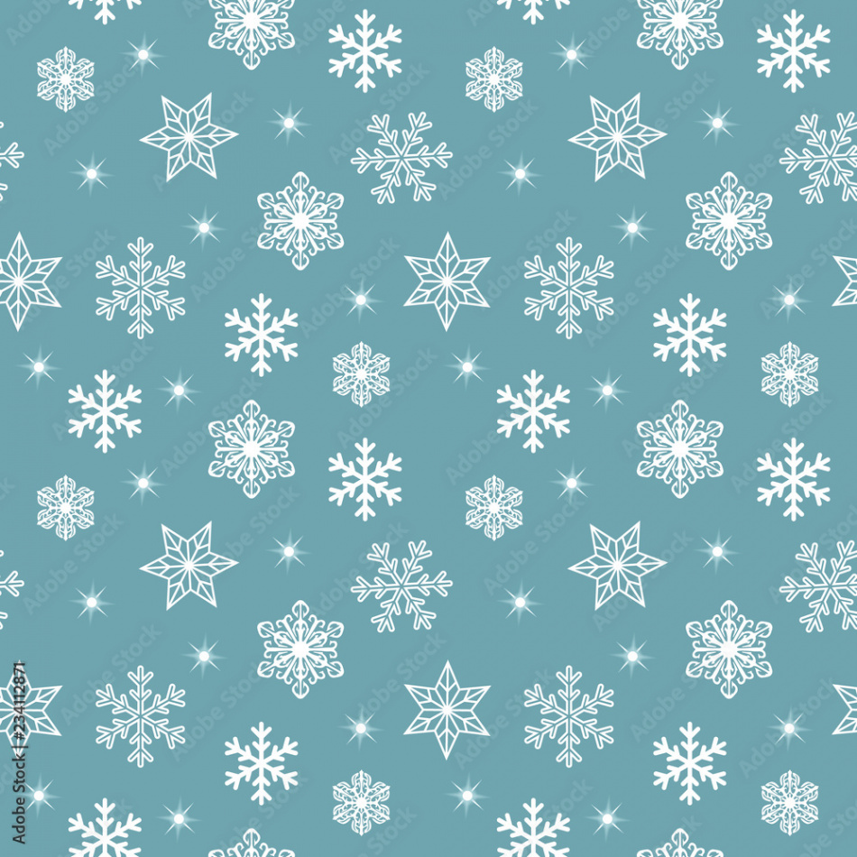 Seamless christmas pattern with various white snow flakes and