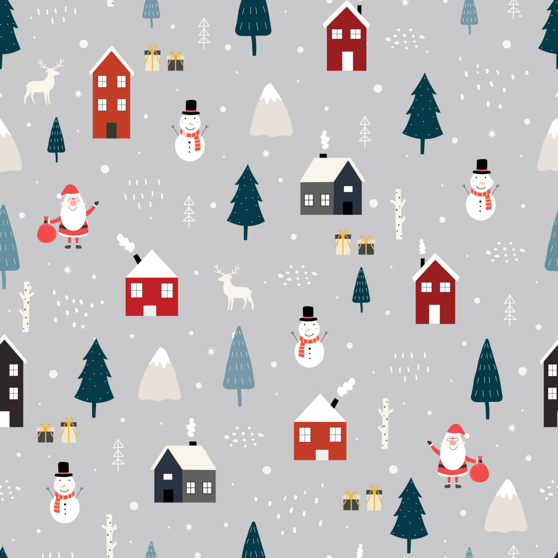 Seamless pattern Christmas background has Santa claus with house