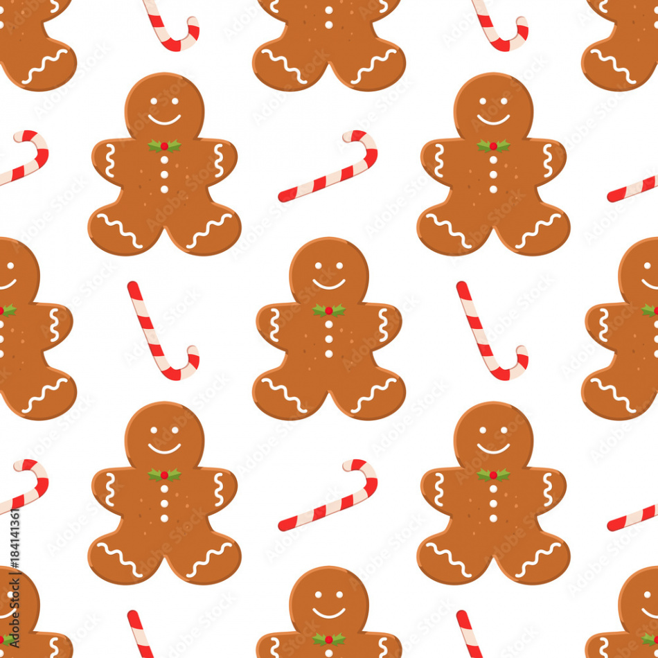 Seamless pattern with traditional Christmas homemade gingerbread