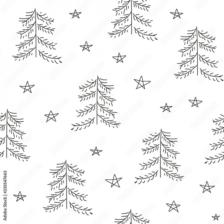 Seamless vector pattern with christmas tree and stars