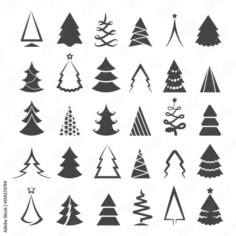 Simple christmas tree icons isolated on white background