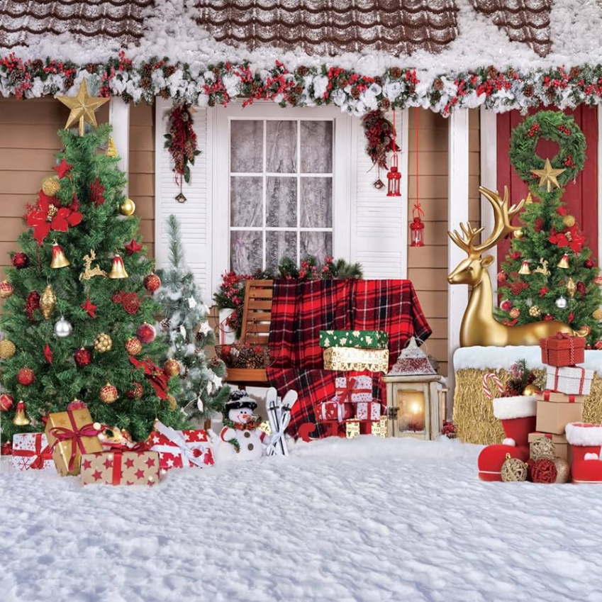 SJOLOON Snow Christmas Photo Backdrop Christmas Tree Backdrop Christmas  Background for Christmas Party Decoration Studio Props  (xft)