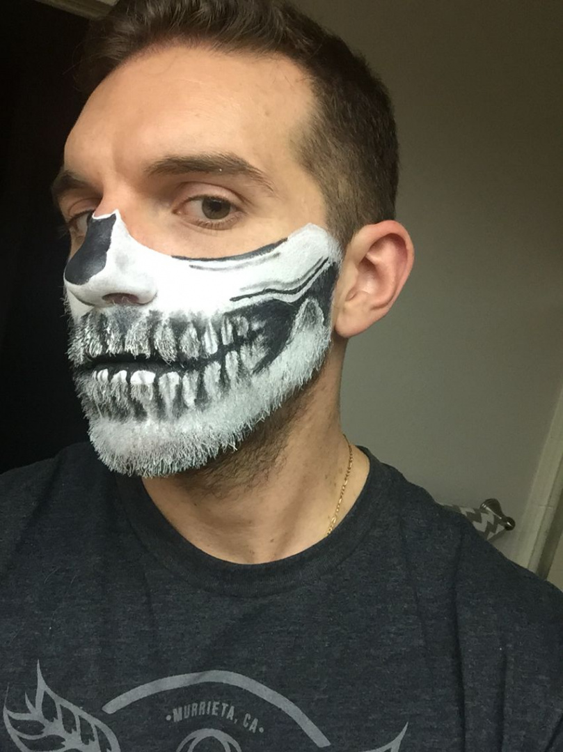 Skeleton on bearded man #skeletonmakeup #skeleton #halloweenmakeup