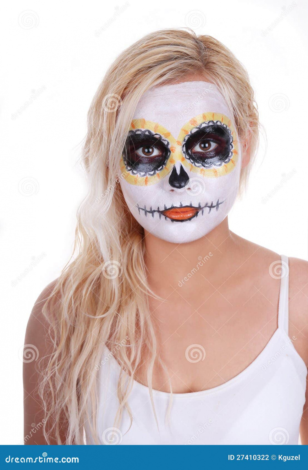 Skull Makeup on Blonde Young Girl Stock Photo - Image of freak