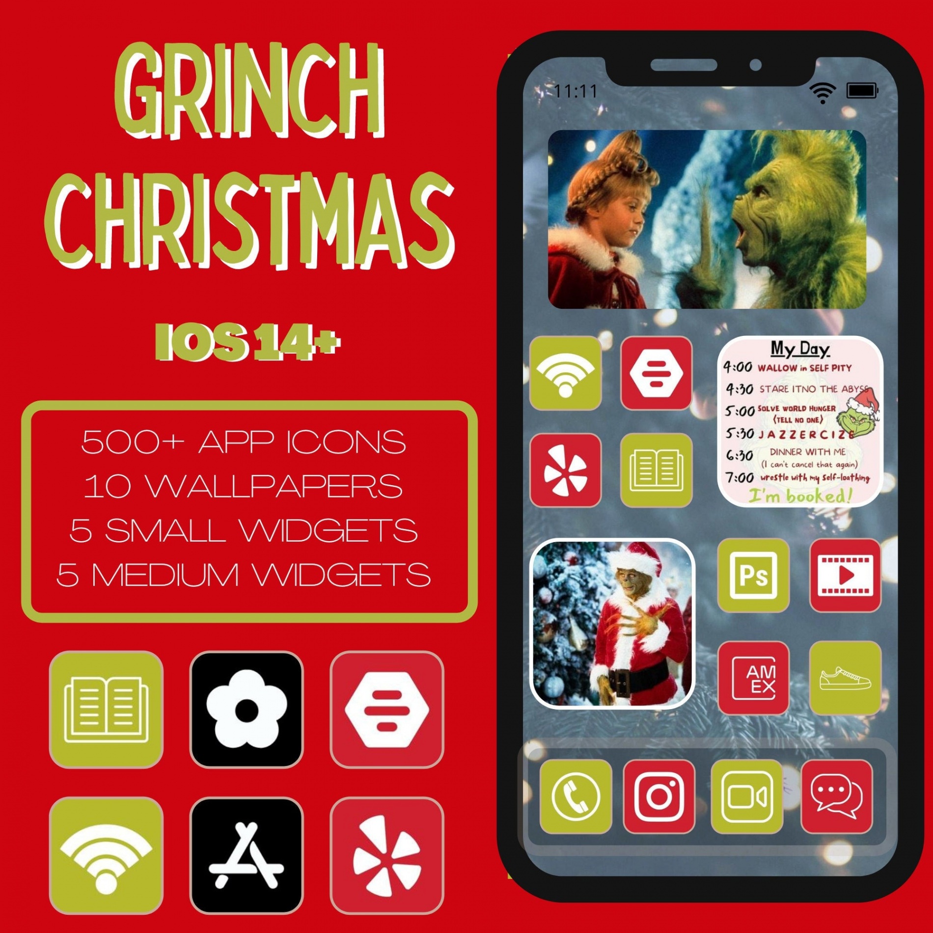 The Grinch Christmas Ios - App Icons Aesthetic  App - Etsy UK