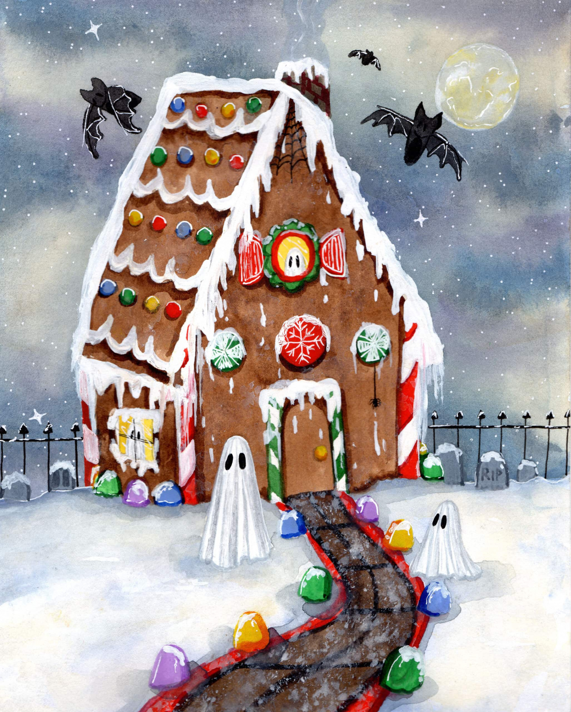 The Haunted Gingerbread House - Art by Flukelady  Prints Available