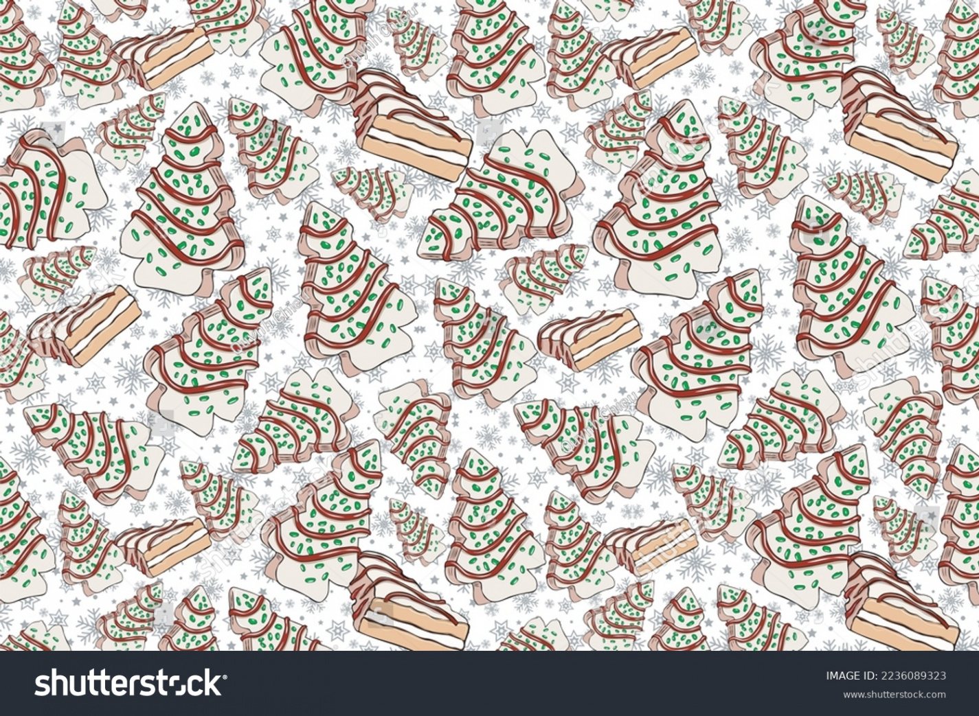 Vektor Stok Christmas Tree Cakes Seamless Pattern (Tanpa Royalti