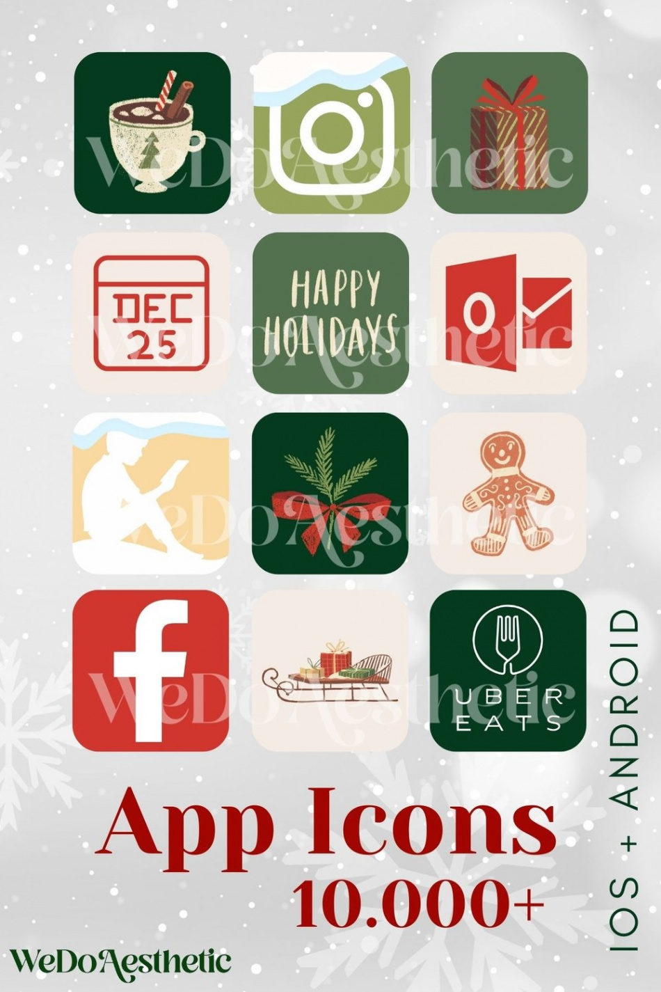 Vintage Christmas IOS Aesthetic - App icons & Wallpapers Bundle