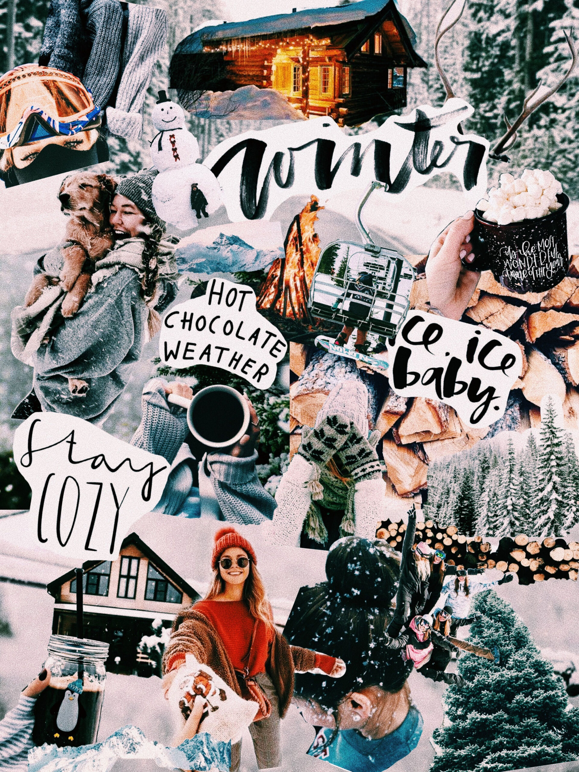 winter collage iphone wallpaper screensaver home screen aesthetic