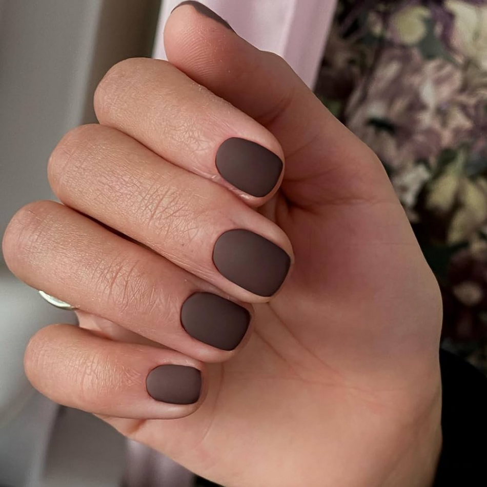 Winter Nails,Matte Dark Brown Press on Nails Short,KQueenest Acrylic Nails  Press on with Solid Color Classic Petite Fake Nails Set for Women Girls